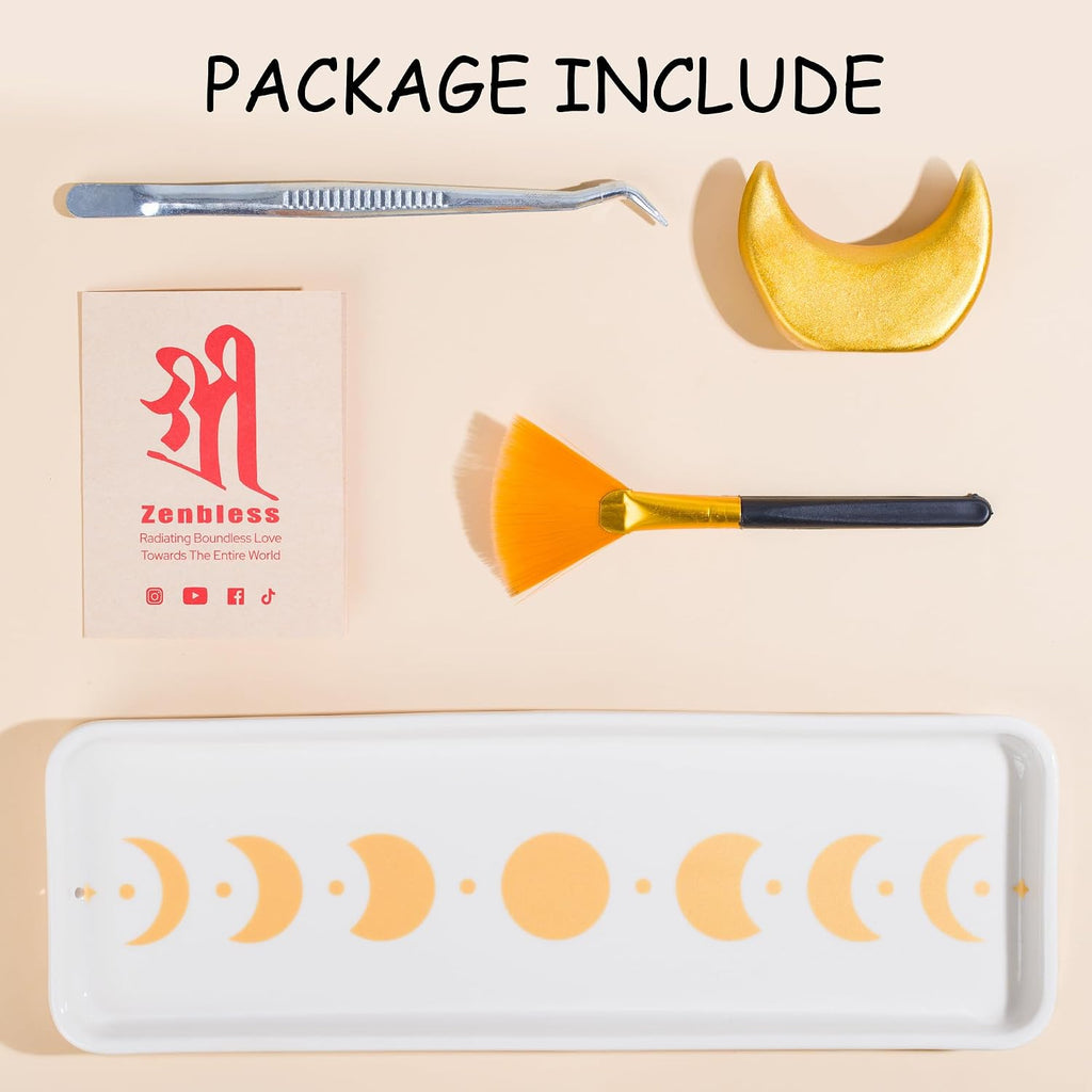 ZenBless Incense Holder Multifunction Incense Burner for Burning Palo Santo,Sage Smudge, Incense Sticks,Handcrafted Ceramic Moon Phase Insence-Stick Holder, Ideal for Spiritual Meditation Yoga Gift