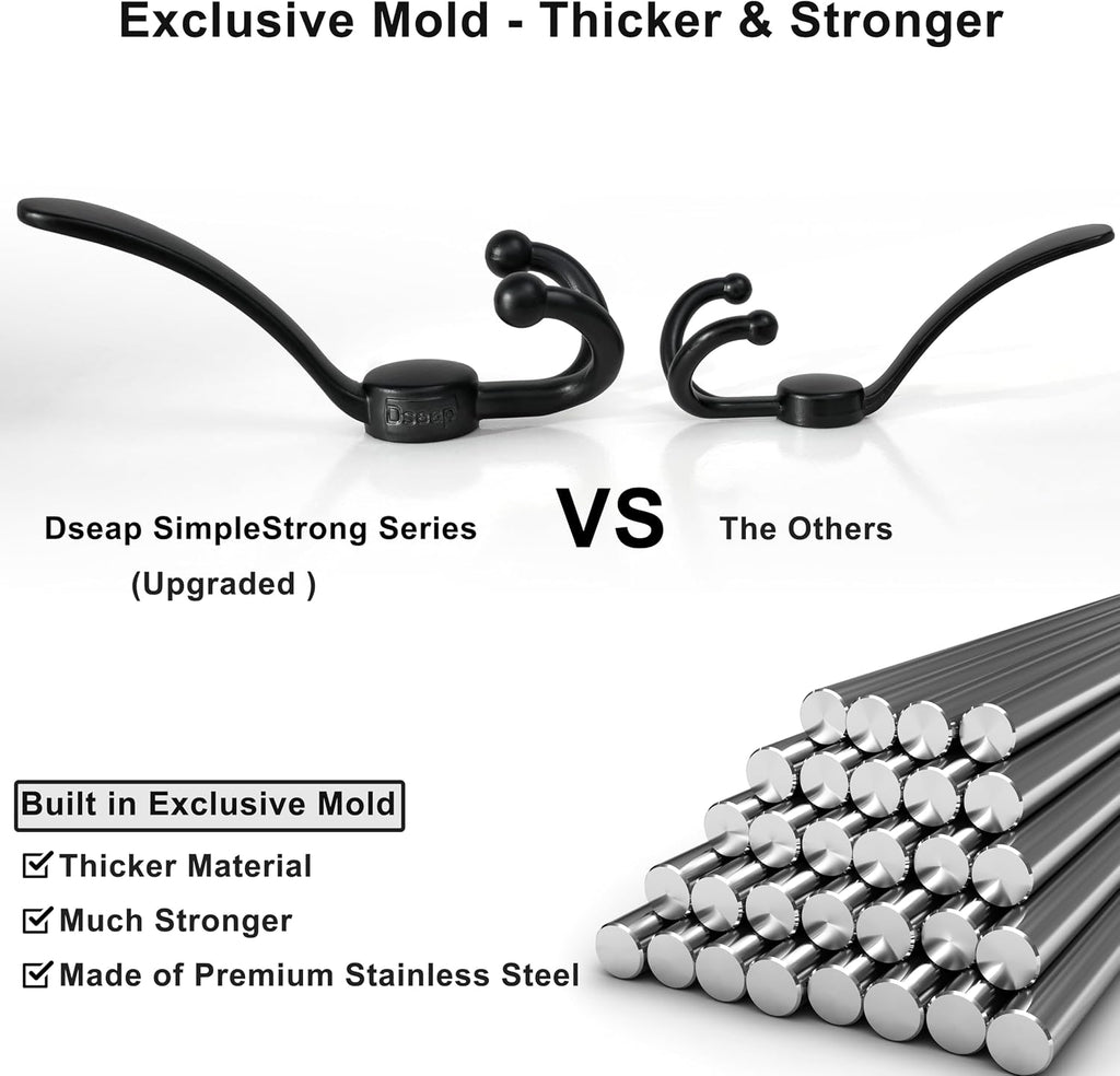 Dseap Over Door Hook 2.0 - Upgraded Version - Simple-Assembly, Strong, Heavy-Duty Stainless Steel 5-Tri-Hook Over The Door Hanger Rack, SimpleStrong Series, Grey, Pack of 2