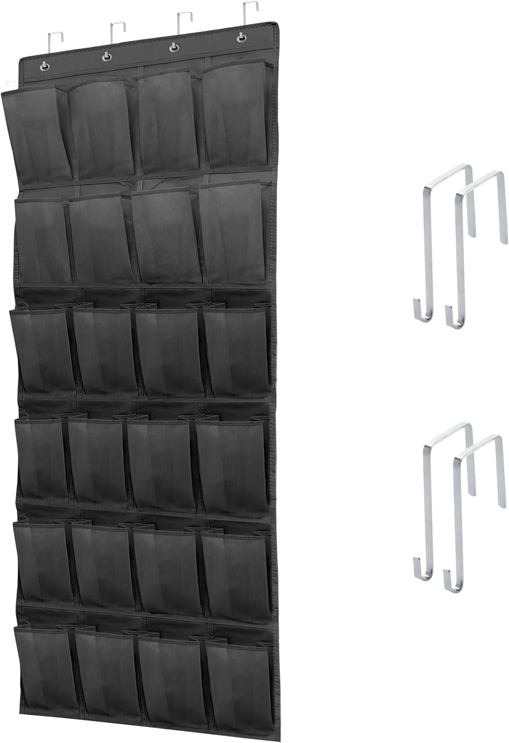 Over The Door Shoe Organizer with 24 Large Breathable Mesh Pockets Sturdy Closet Door Shoe Storage Holder Hanging SimpleHouseware Men Women Kids Shoe Holder for Rack (Black)