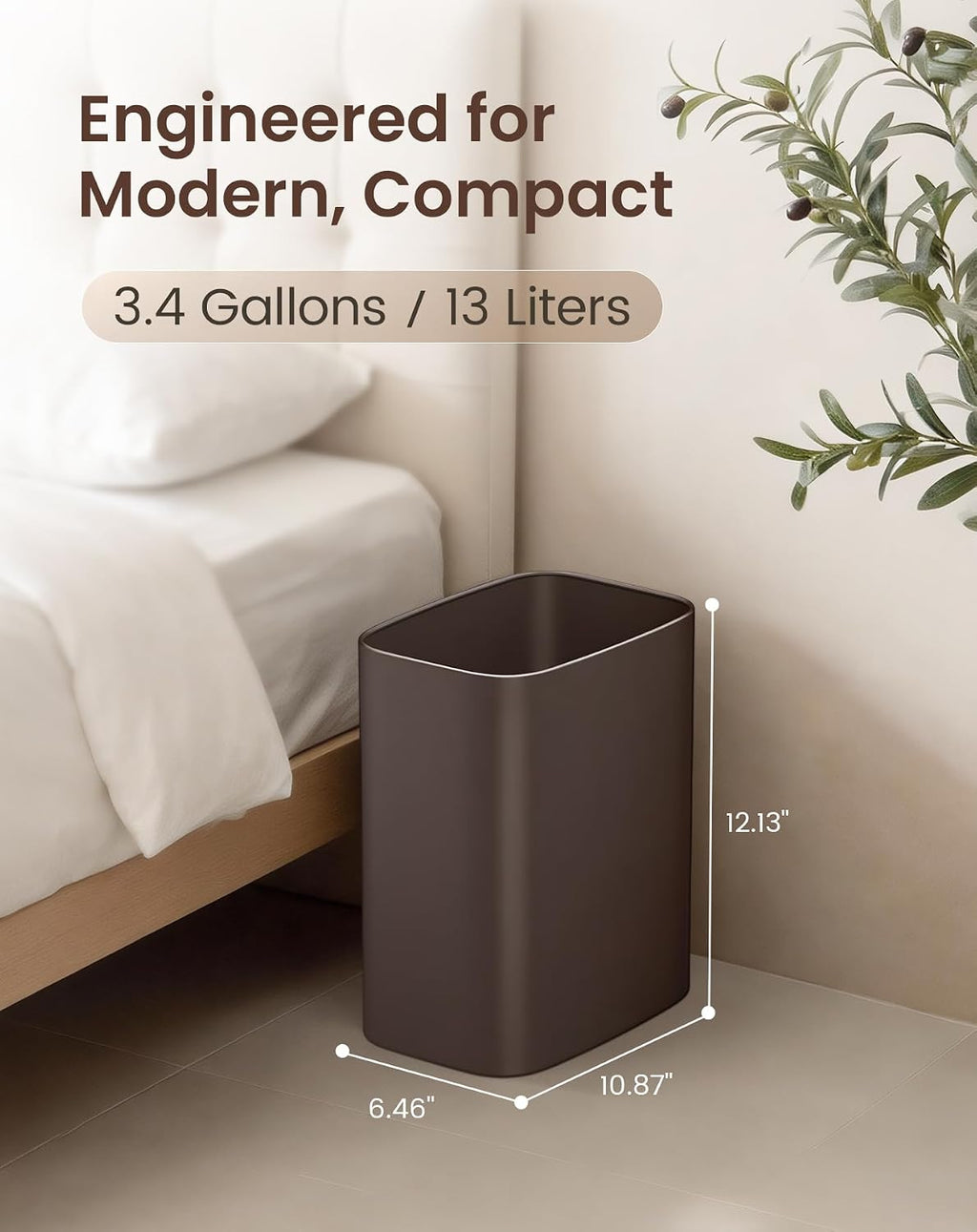 Cesun 3.4 Gallons Bathroom Trash Can, Small Under Sink Wastebasket, Brown