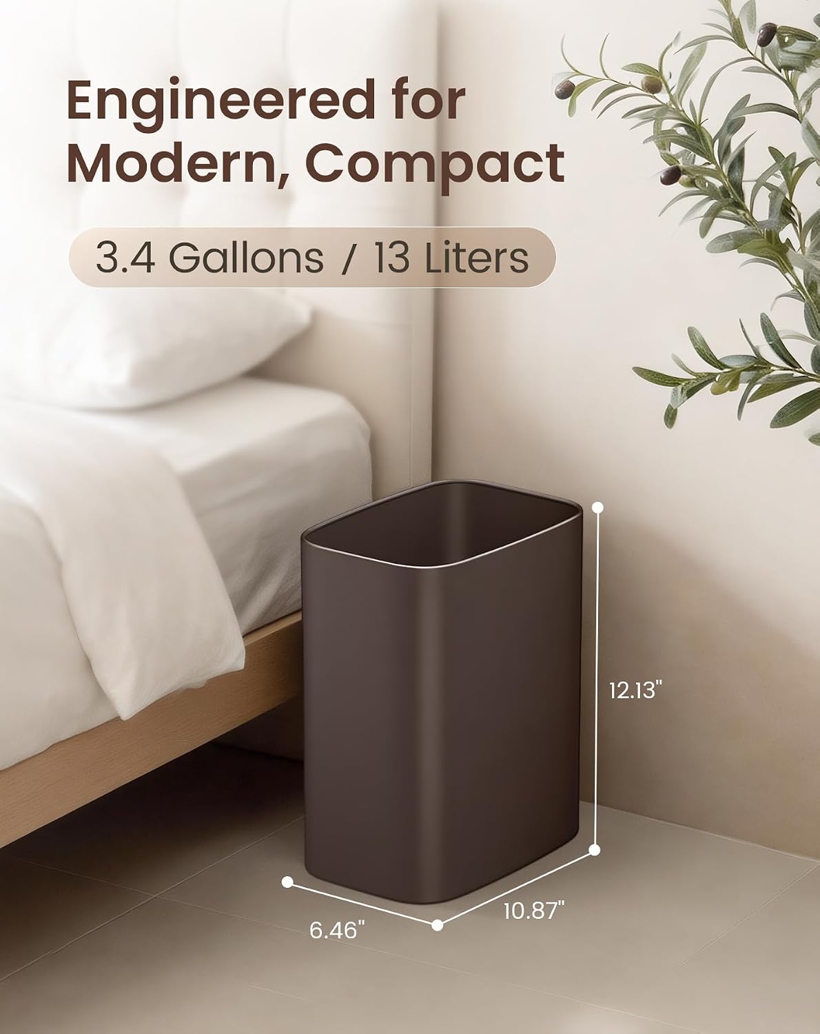 Cesun 3.4 Gallons Bathroom Trash Can, Small Under Sink Wastebasket, Brown