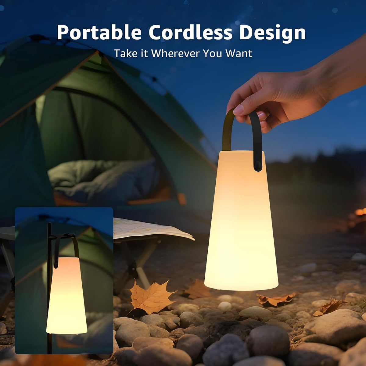 2 Pack Outdoor Lanterns Rechargeable Cordless Table Lamp with RGB Colors