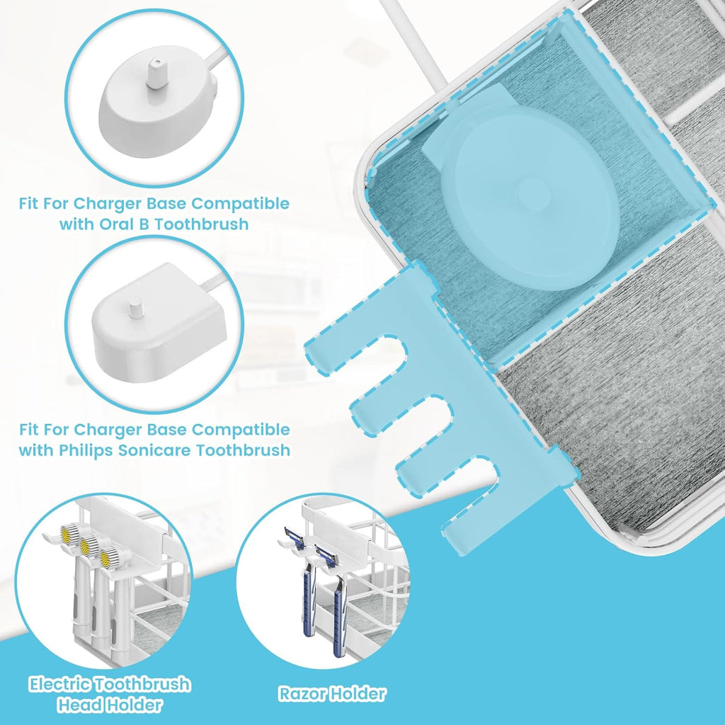Toothbrush Holders Instant-Drying Organizer - Bathroom Countertop/Wall Mounted Electric Toothbrush Holder - Toothbrush Head Toothpaste Holder, Bathroom Counter Organizers and Storage, White