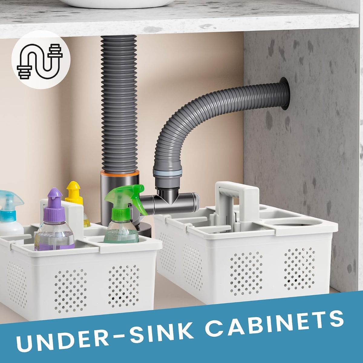 KMV Portable Shower Caddy Dorm: Features handles and adjustable compartments，Ventilation and Drainage Hole Design Cleaning Basket，ideal for toiletries， Essential for college dorms-gray