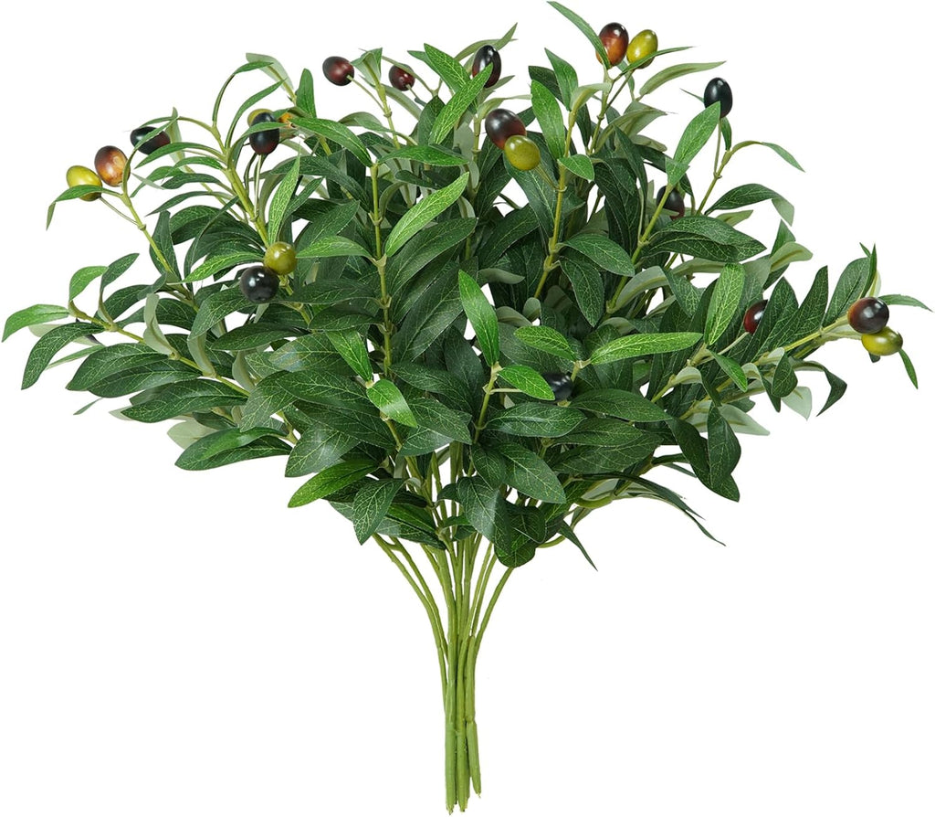 Faux Olive Branches, 18''Artificial Olive Stems,Perfect Greenery for Vase,Greenery for Centerpieces,Coffee Table,Home Decoration for Dining Room & Living Room,6pcs