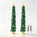 Christmas Tree Candles Surrounded by Fairy Lights, LED flameless Candle Lights with Remote Control Timing Function. Green