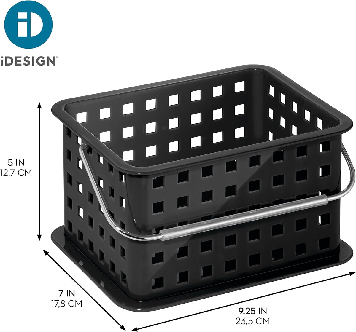 iDesign Stackable Shower Basket with Handle, Black, Set of 3