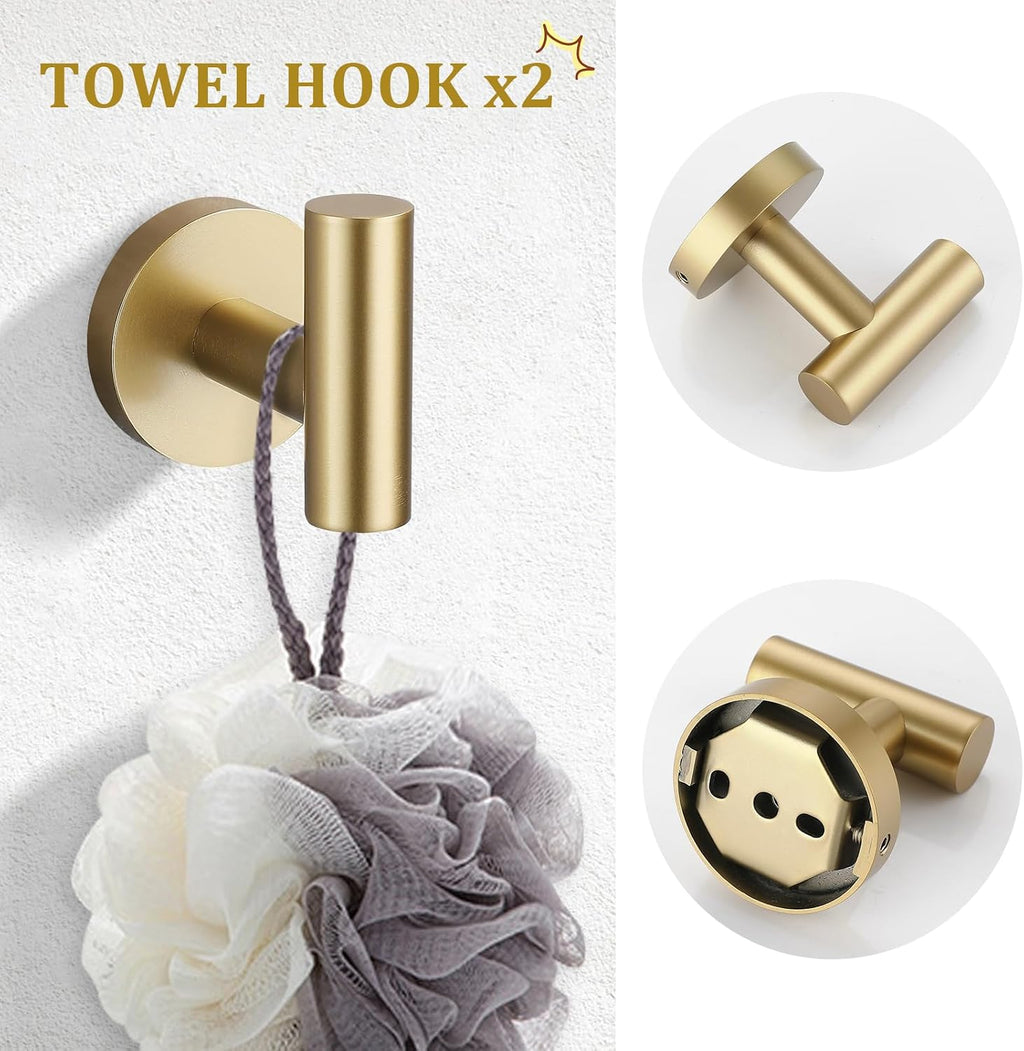 TURS Towel Ring Toilet Paper Holder Towel Hook 4-Pieces Brushed Gold SUS304 Stainless Steel Bathroom Accessories Kit Wall Mounted