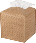 zoocatia Tissue Box Cover PU Leather Tissue Holder Square Facial Tissue Case Facial Paper Organizer Dispenser for Bathroom, Vanity Countertop, Tabletop, Car, Khaki