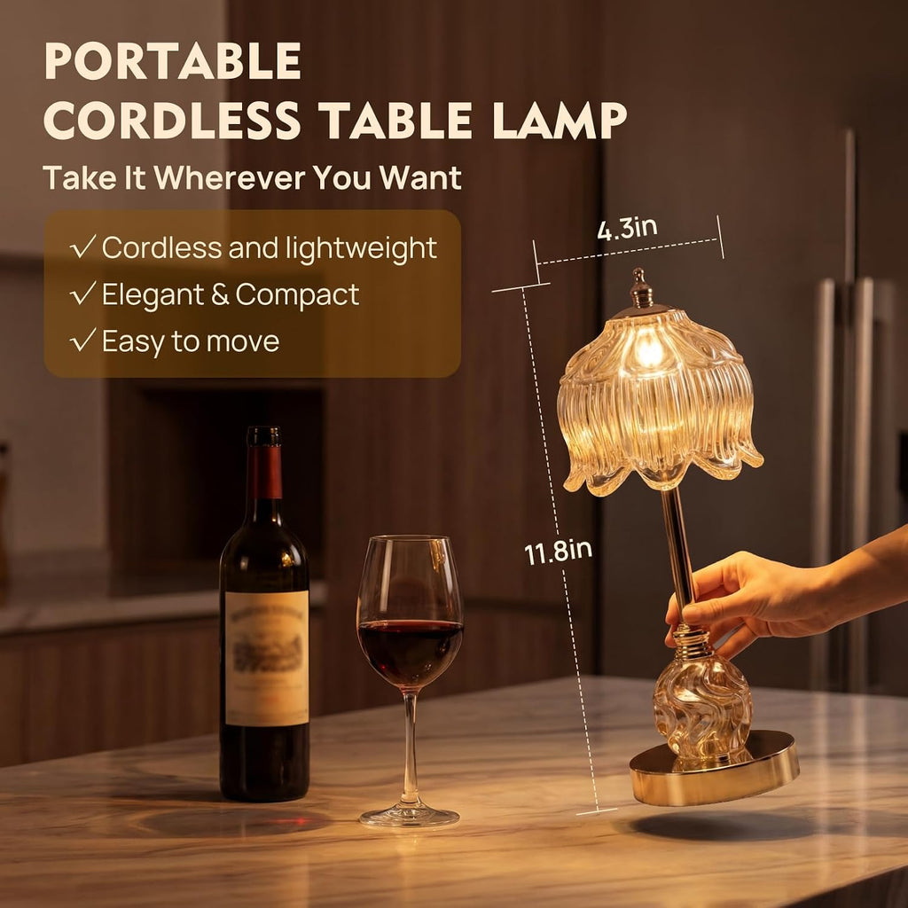 Flower Battery Operated Rechargeable Lamp Cordless, Lily, Amber