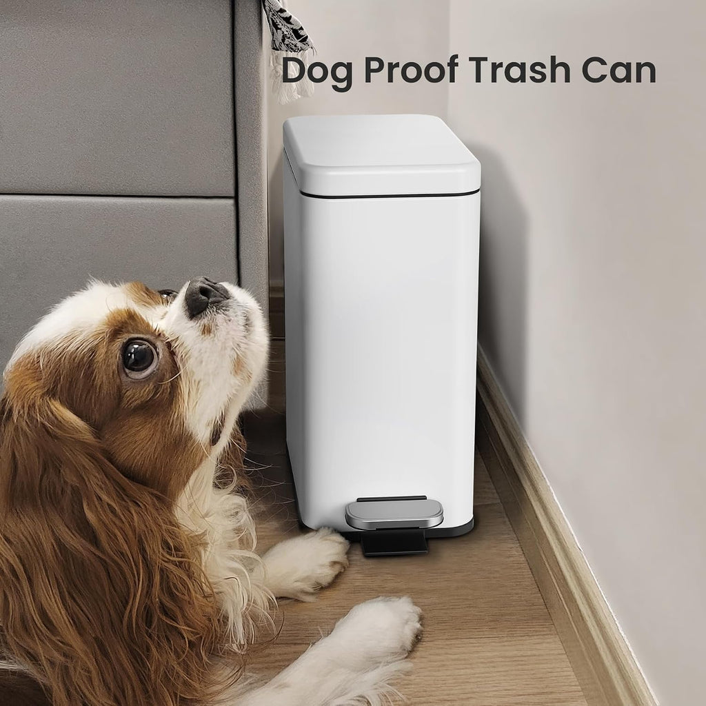 Cesun 2.6 Gallons Small Bathroom Trash Can with Lid Soft Close, White