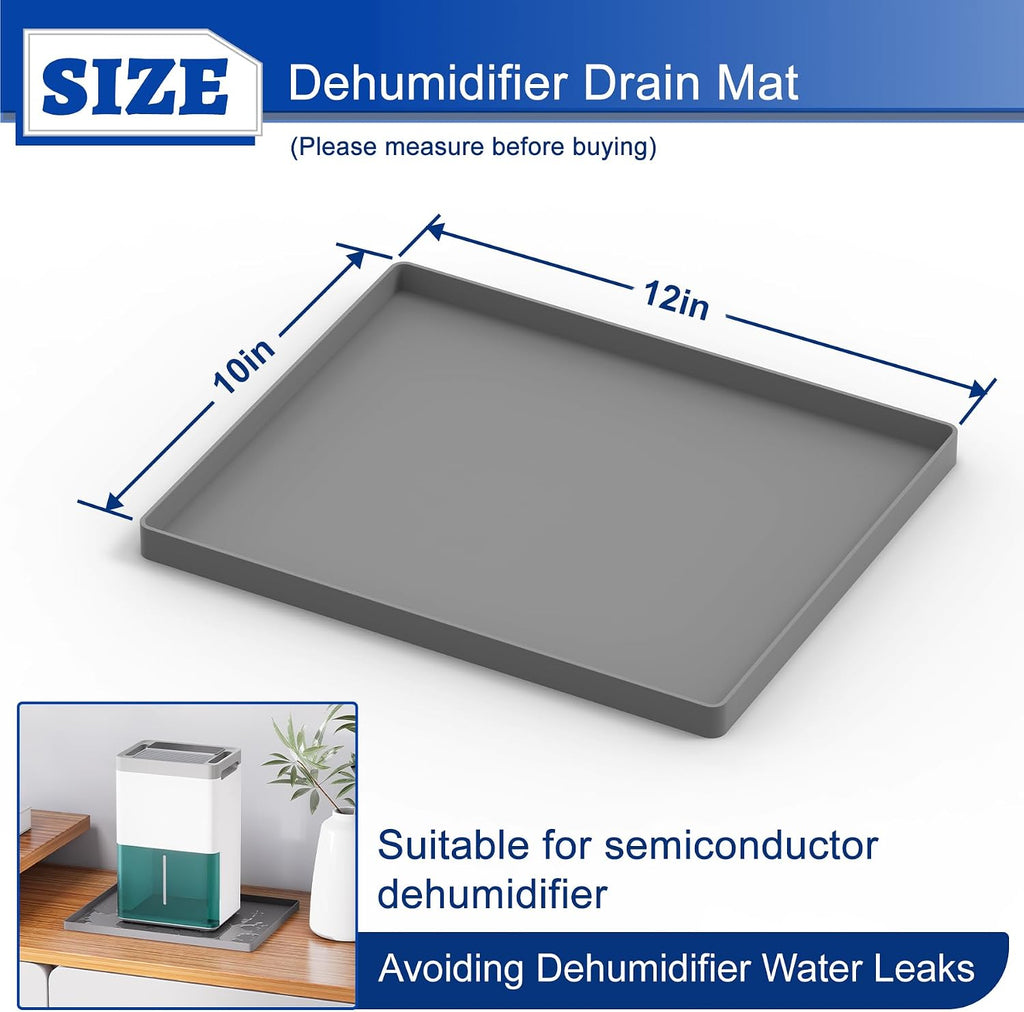 Dehumidifier Mat for Home Dehumidifiers, Mini Dehumidifier Drain Pan Prevent Leaks, Waterproof De humidifier Tray, Non-Slip Drain Mat Prevents Water from Pooling Underneath, Grey, 12"x10"