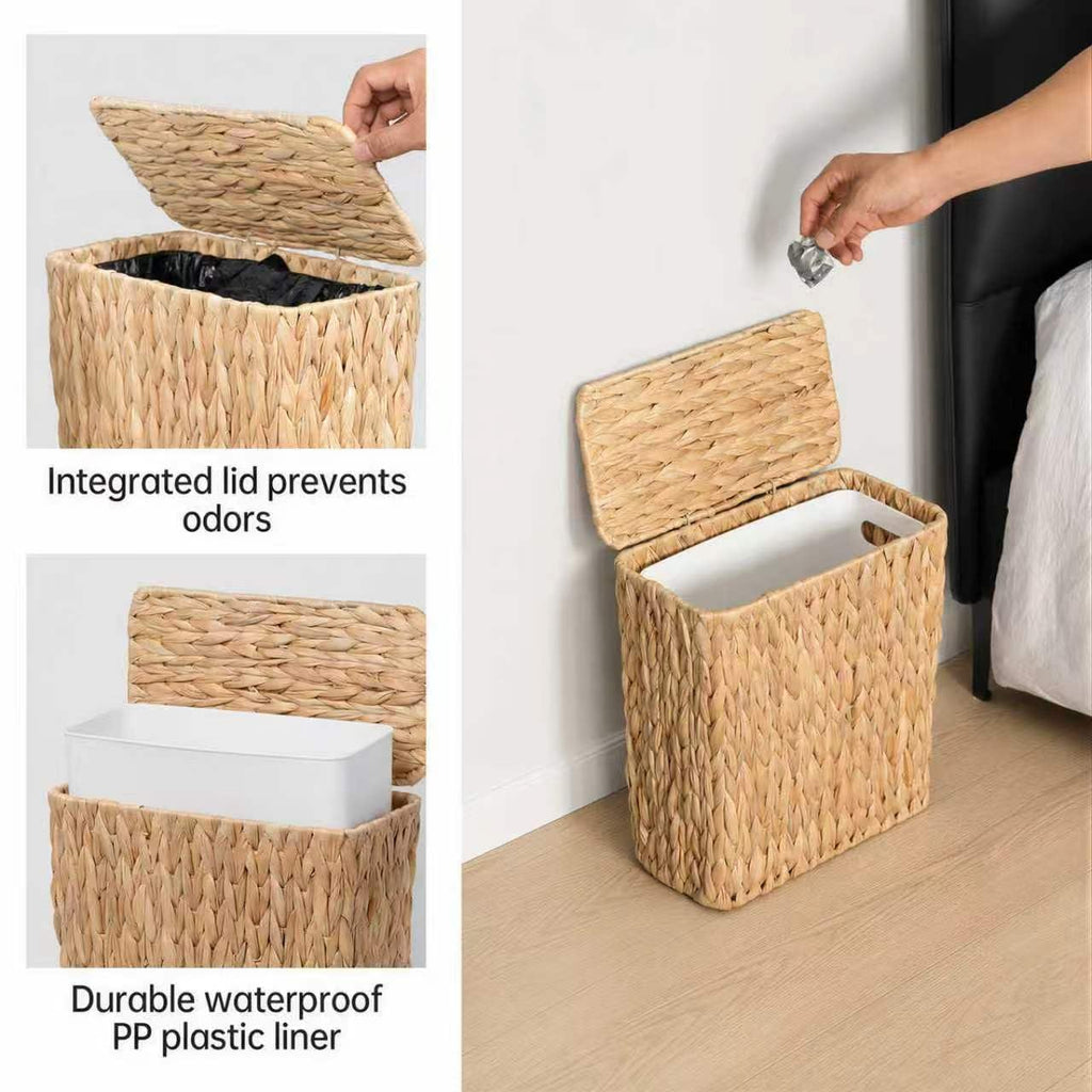 Coeusy Wicker Trash Can, Small Bathroom Trash Can with Lid, 3 Gallon