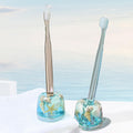 FONMY Mini Couple Toothbrush Holder Stand-Acrylic w/Nature Seashell Handmade Seascape Razor Holders Organizer for Bathroom Vanity Countertops Office Unique Gifts and Home Decoration,Sea Blue,Pack of 2