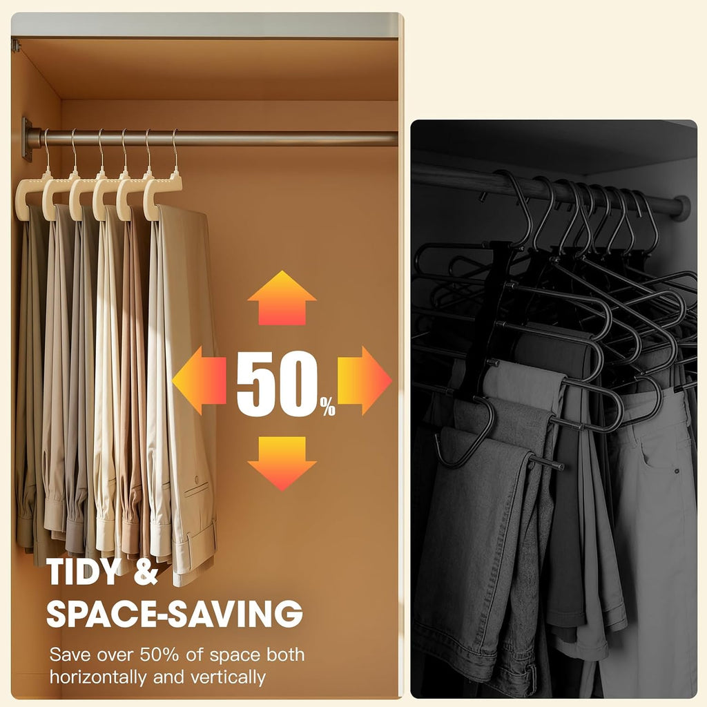 Flottian 20 Pack Velvet Pants Hangers - Open Ended Non-Slip Heavy Duty Closet Organizers with 360° Swivel Hook, Space-Saving Felt Hangers for Pants, Jeans, Dresses & Towels, Beige