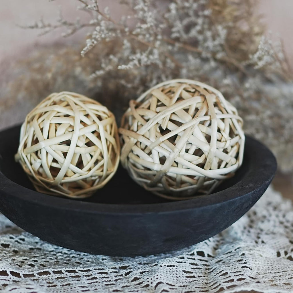 Wooden Decorative Bowl, Farmhouse Centerpiece (Black)