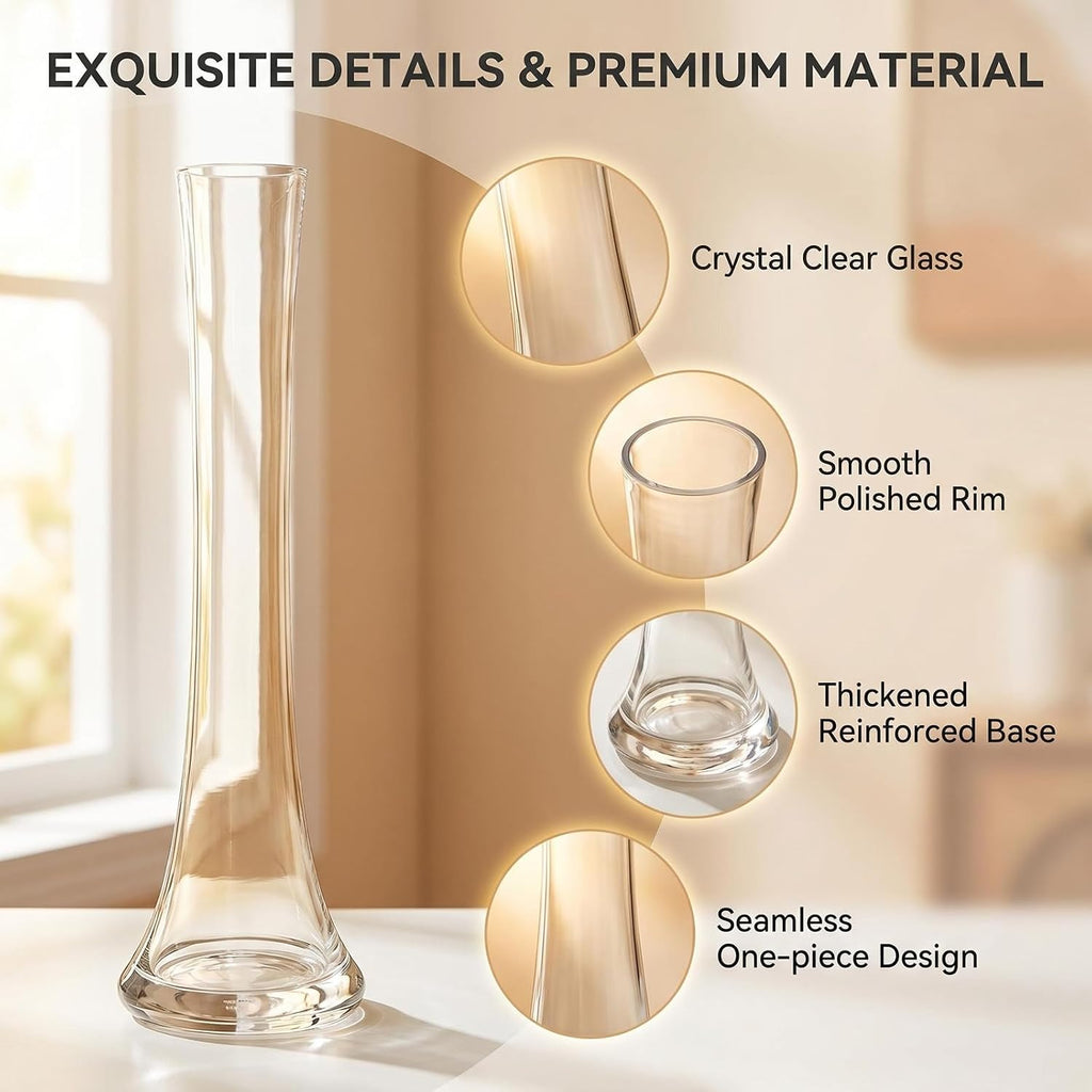 Clear Glass Bud Vase 9.8 Inch Tall Round Bottom Floral Container for Wedding Party Home Office Decor 1 Piece