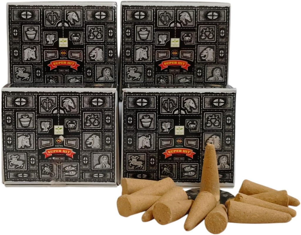 Satya Nag Champa Incense Cones for Meditation and Yoga, 48 Pieces, 4 Packs (Incense Dhoop Cones, SuperHit)
