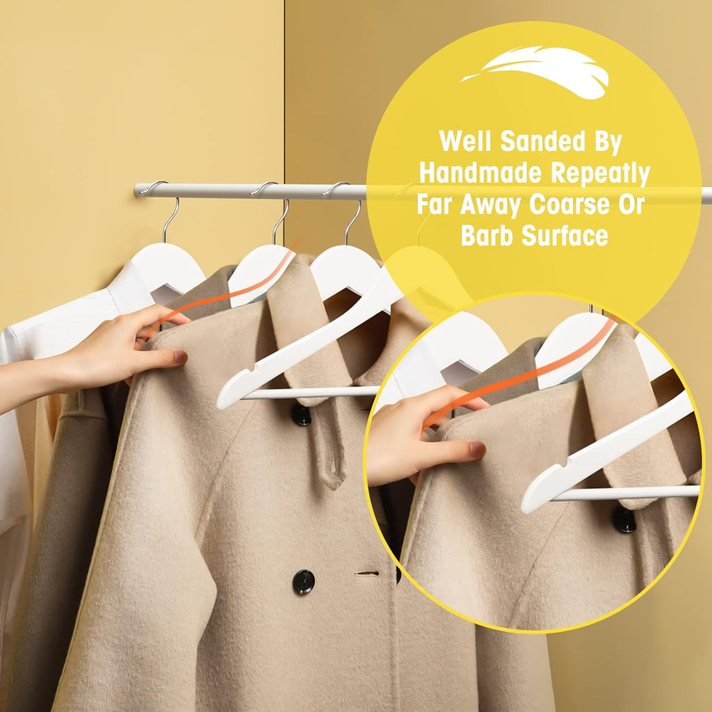 White Wooden Hangers 30 Pack Slim Coat Hangers for Closet with Smooth Finish,Shirt,Suit,Dress,Heavy Duty Clothes Hanger
