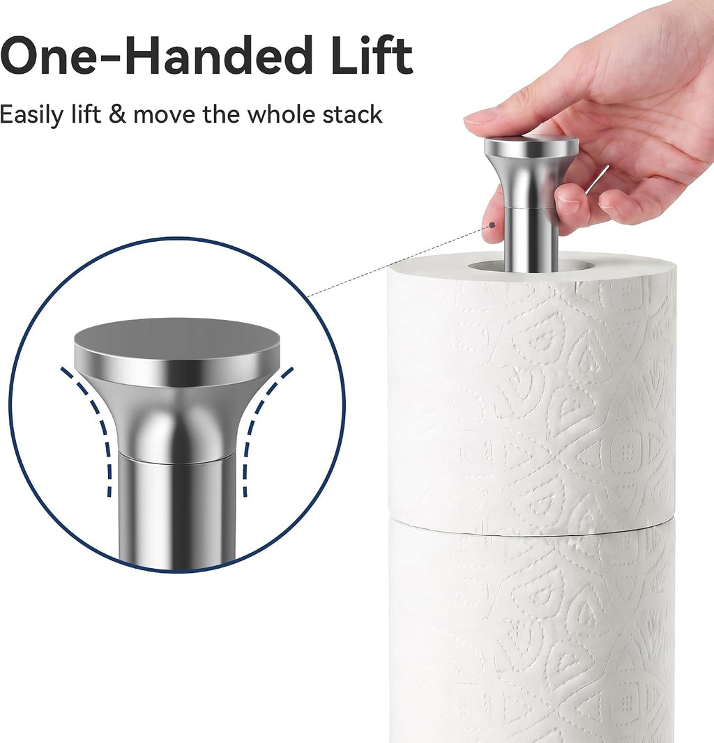 Toilet Paper Holder Stand, Free Standing Storage, Stainless Steel, Silver