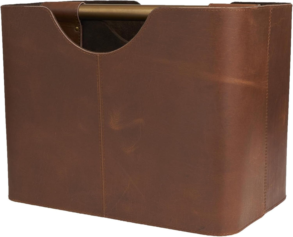 deco 79 Leather Magazine Holder, Basket 16" x 10" x 12", Brown