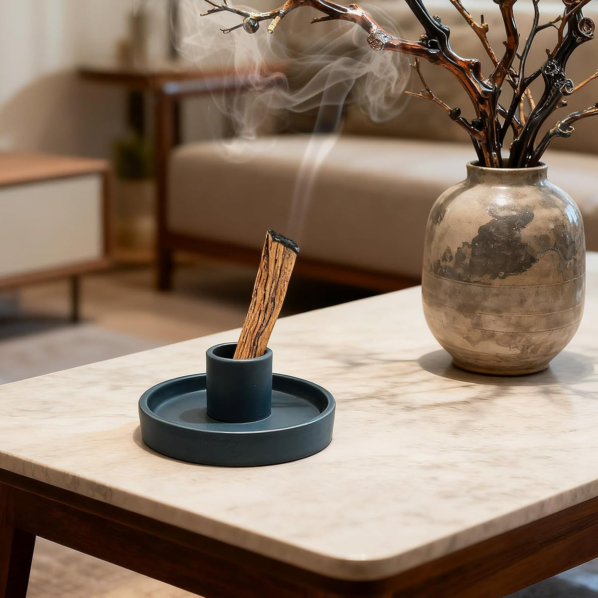 Palo Santo Holder, Ceramic Incense Stick Holder, Sage Holder for Yoga, Meditation, and Energy Cleansing, Unique Ceramic Incense Holder Gift for Palo Santo Sticks (Blue)