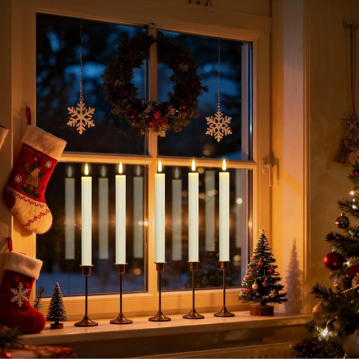Ivory Flameless Taper Candles Battery Operated with Remote Timer