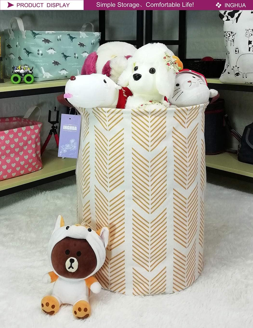 Wheat Laundry Hamper Large Canvas Fabric Storage Basket
