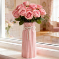 Disoza Ceramic Flower 9.5" H x 3.9" W Pink Vase Modern Home Decor Vases for Centerpieces Minimalist Farmhouse Cute Decorative Vases Flowers Tulip Pampas Grass Vase for Table Bathroom Shelf