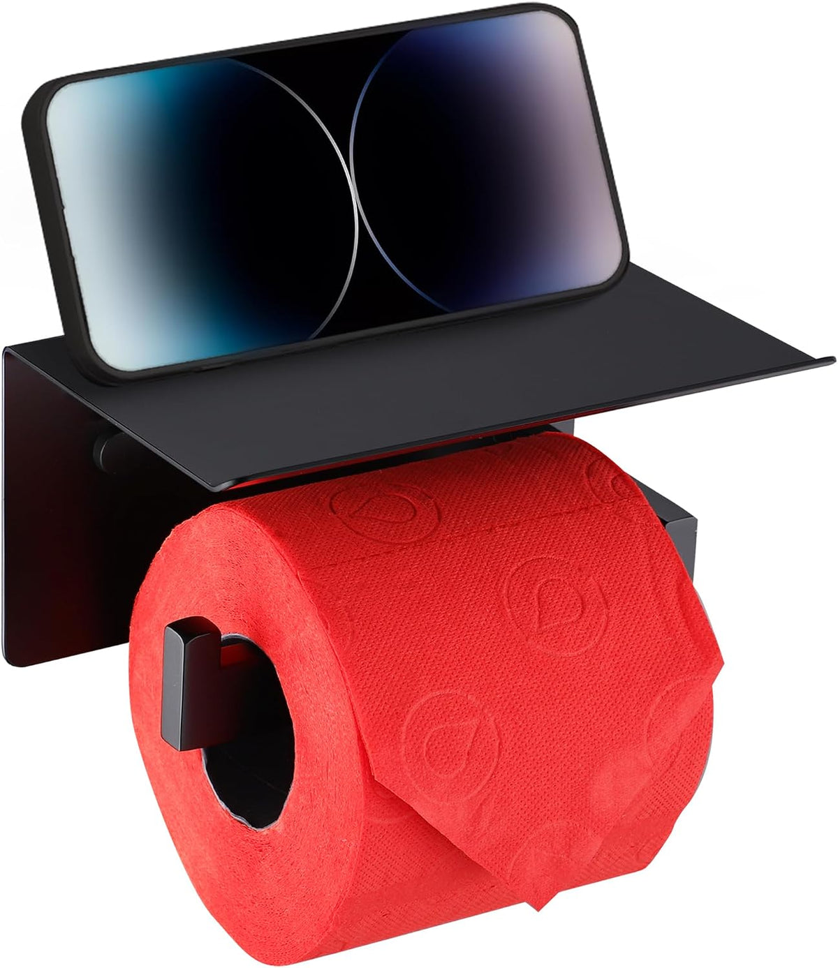 LANC Black Toilet Paper Holder with Shelf, Toilet Paper Roll Holder with Phone Shelf for Bathroom Kitchen Wall Mounted, Stainless Steel TP Holder,Matte Black Left, A8367MB-LF