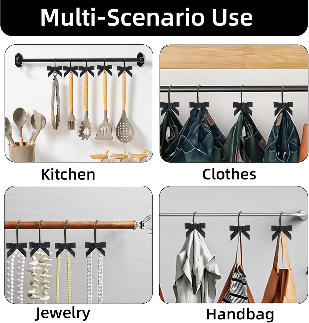 Decorative Shower Curtain Hooks, Luxury Bowknot Shower Curtain Rings, Modern Bow Shower Curtain Hangers, 12PCS Shower Hooks for Home Decor, Bathroom, Bedroom, Living Room (Black)