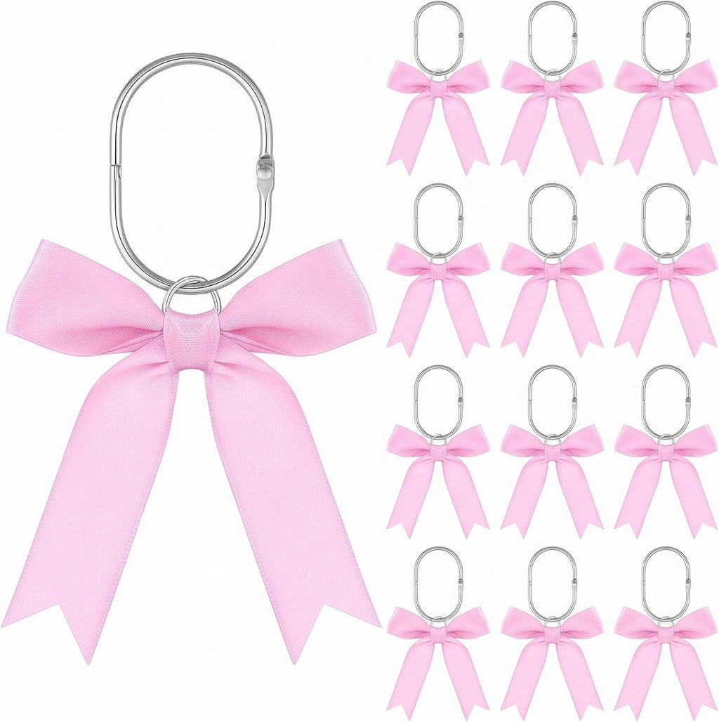 MorningRo 12 Pcs Light Pink Bow Cute Shower Curtain Hooks Bow Knot Hooks