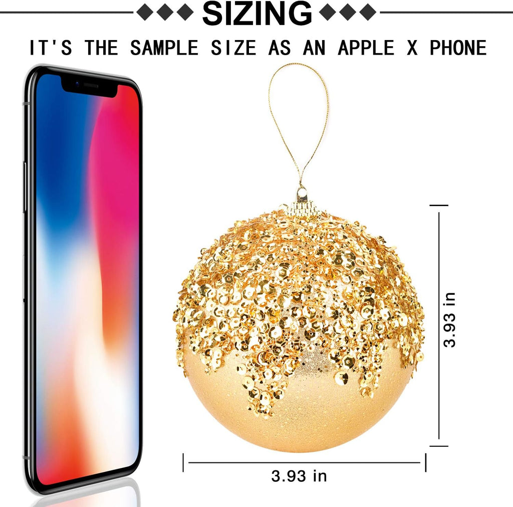 4pc Gold Christmas Ball Ornaments, Shatterproof Christmas Ball Decorations for Trees, Wedding Party Holiday Decorations