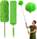 Cobweb Duster with Extension Pole, Washable Cleaning Duster Kit with 3 Duster Heads,15-110-Inch Telescoping Pole for high Ceiling Fans Duster,Crevice Brush, Corner Brush，Spider Web Brush