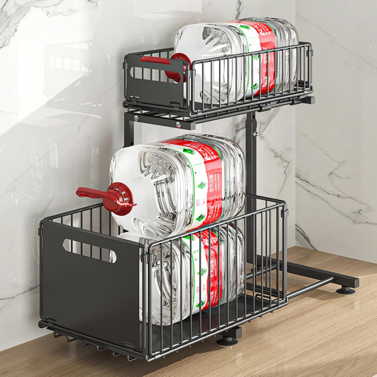 Under Sink Organizer, 2-Tier Pull Out Cabinet Organizer Black