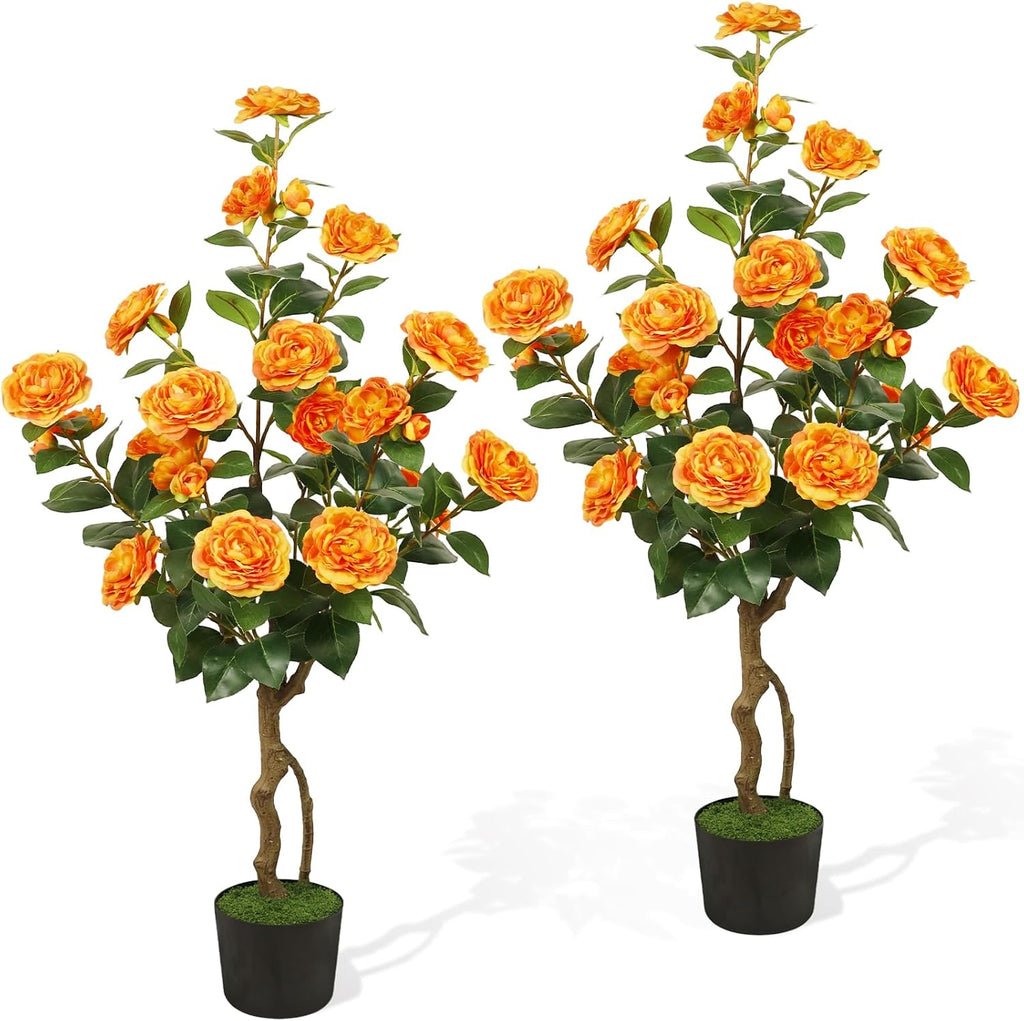 Artificial Camellia Tree 2 Pack, 42'' with 24 Blooming Flowers in Pot