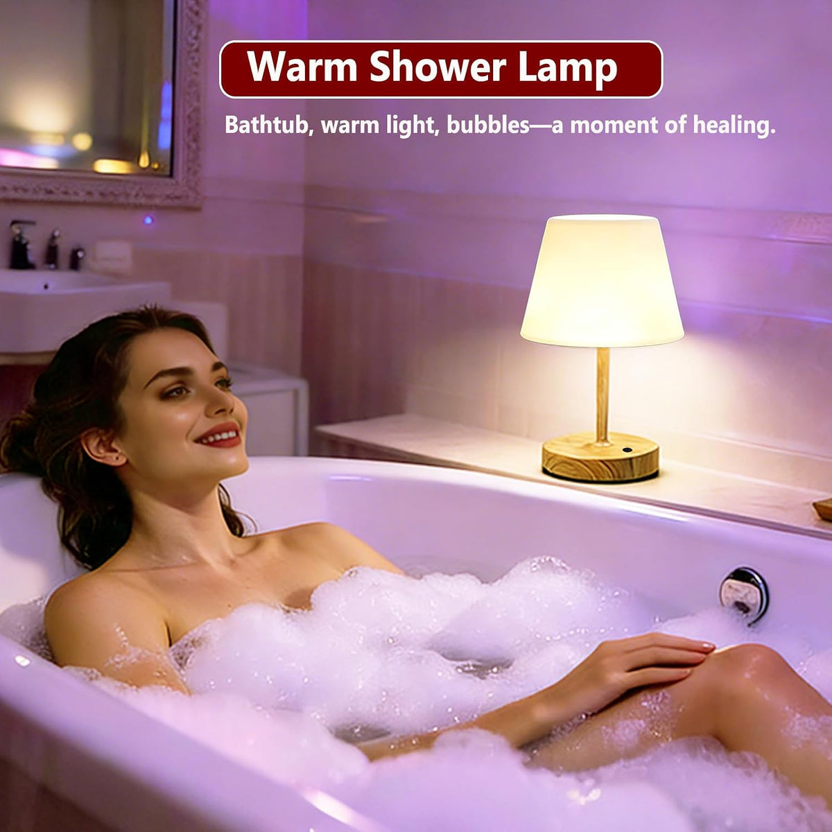 DOLADY Shower Lamp, 4000mAh Battery Rechargeable Table Lamp (Metallic Wood)