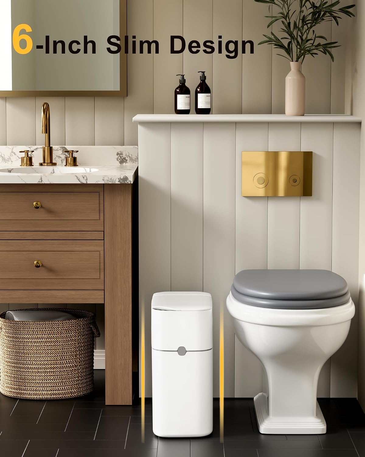 CTIME Touchless Automatic Bathroom Trash Can with Lid for Bathroom