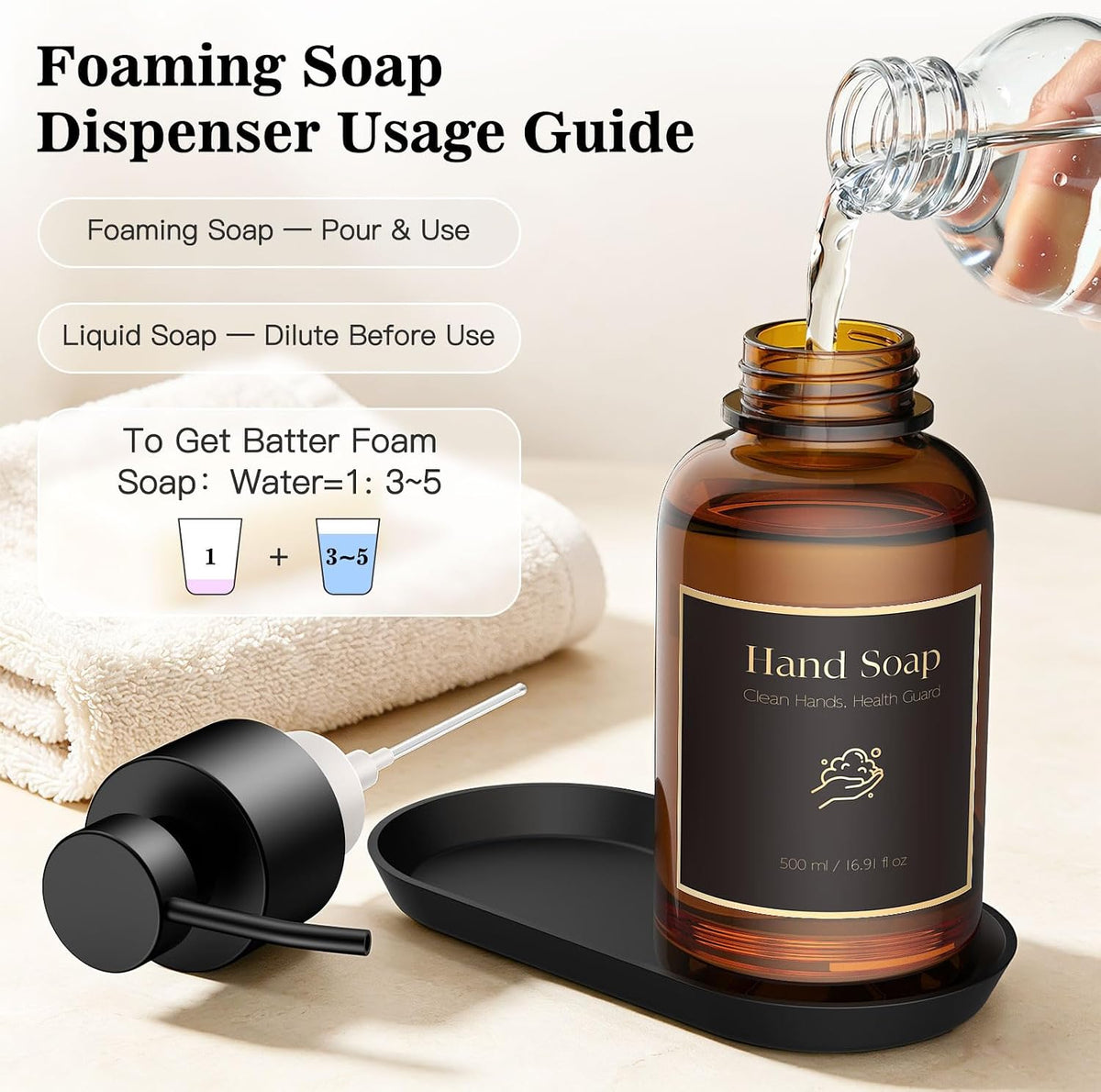 16.9 Oz Glass Foaming Soap Dispenser 2 Pack (Amber)