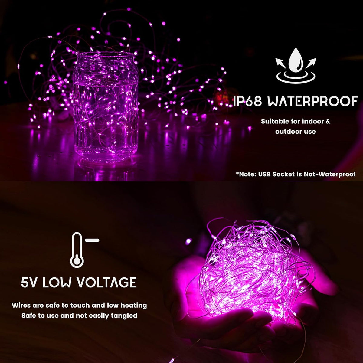 Pink Fairy Curtain Lights for Bedroom - 300 LED 9.8x9.8 Ft Battery Operated String Lights with Remote, 8 Modes USB Plug-in - for Pink Room, Party, Bedroom Decoration