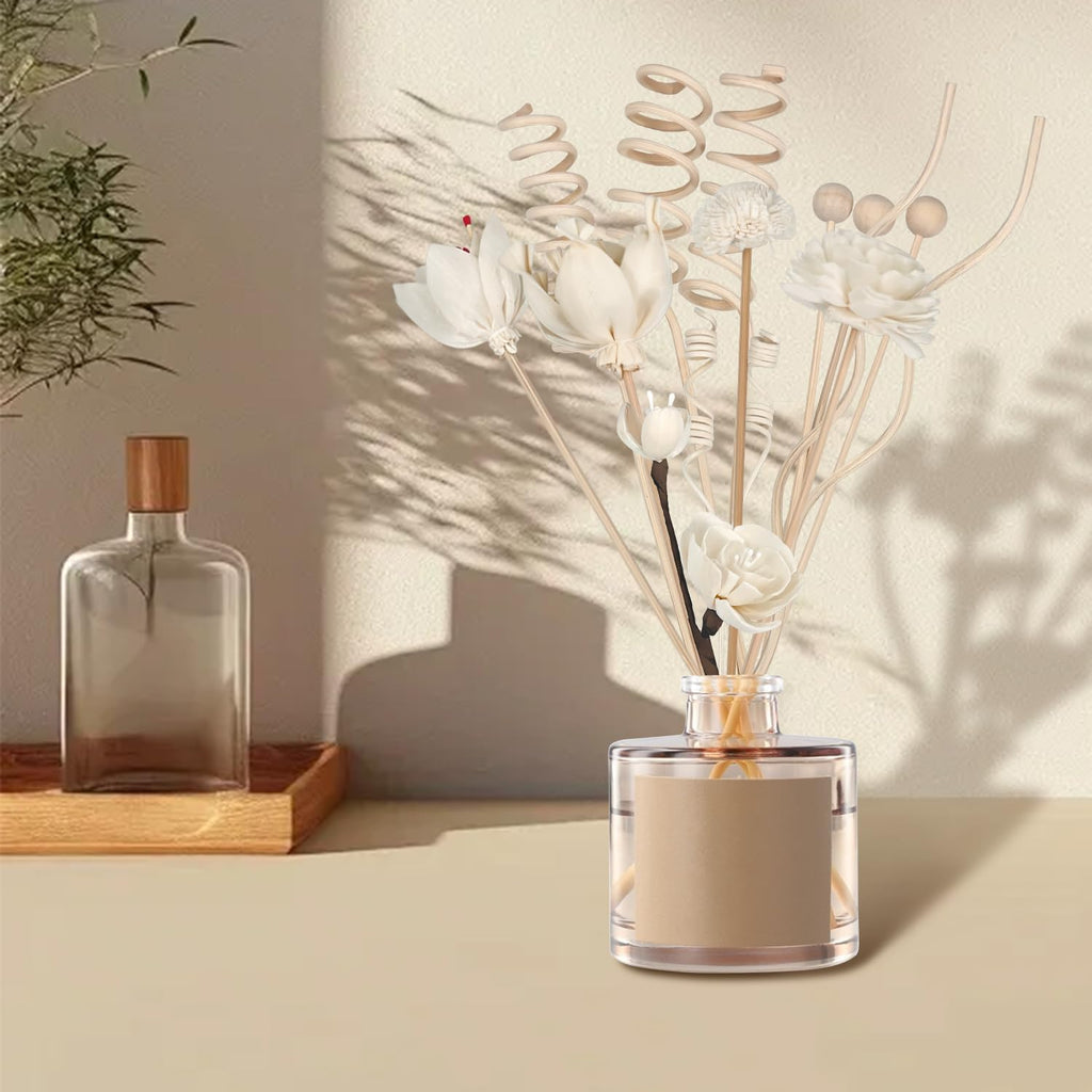 15 Reed Diffuser Sticks, Natural Paper & Floral Rattan Set