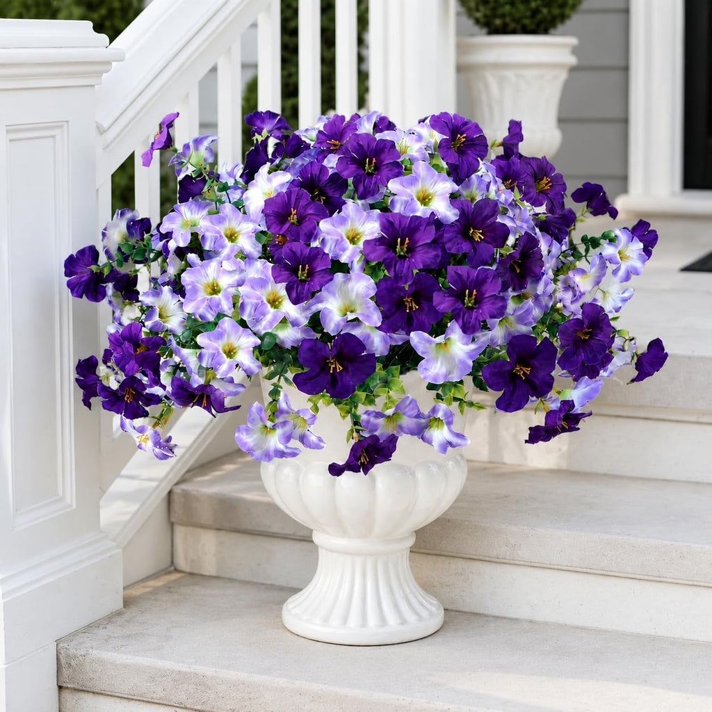 Artificial Petunia Flowers for Outdoor, 8 Bundles UV Resistant Faux Flowers