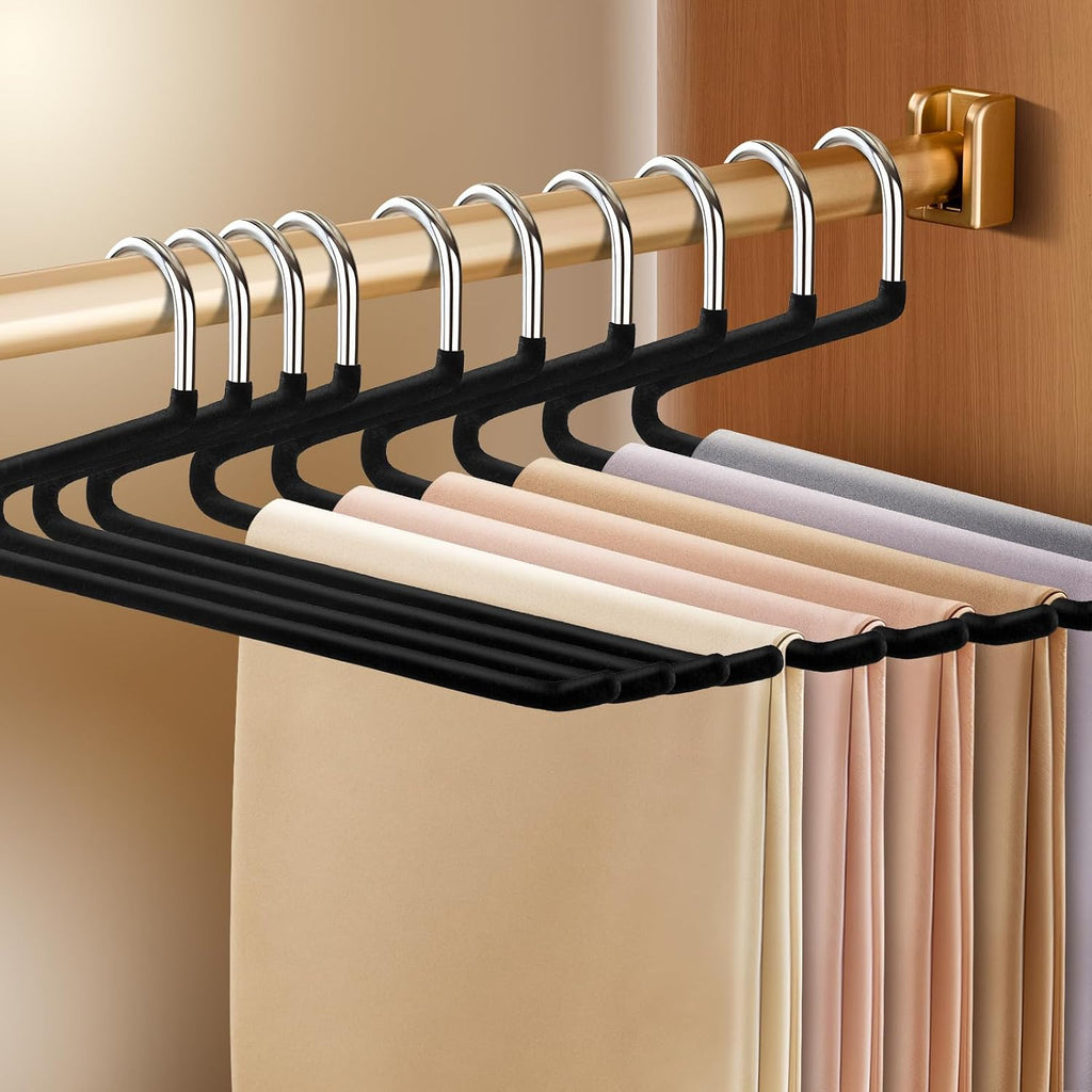 14 Inch Velvet Open Ended Pant Hangers,Space Saving,10 Pack,Black