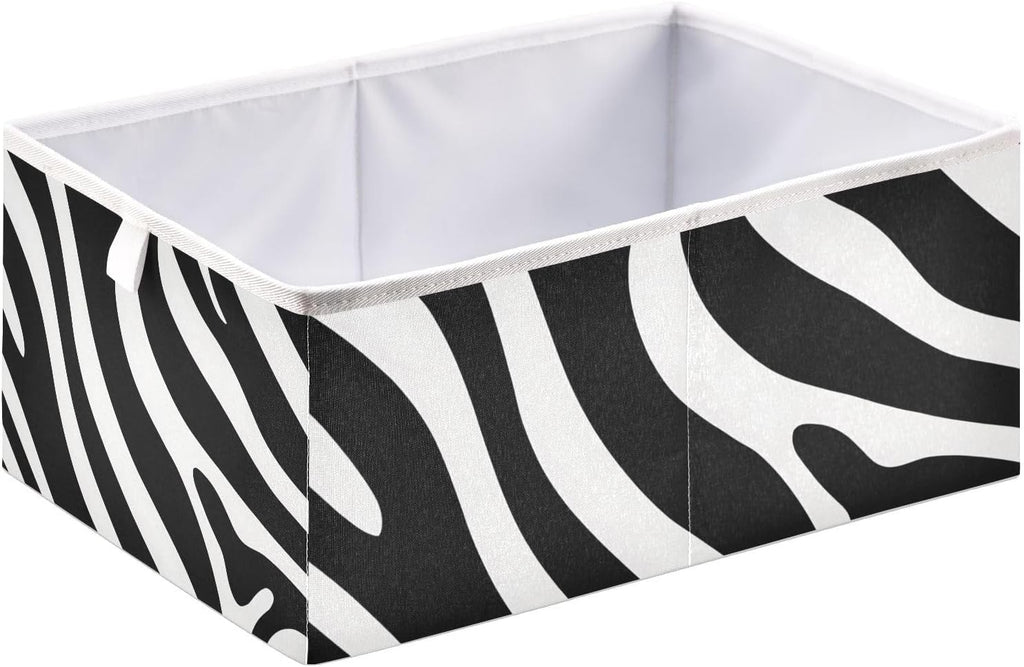 Black and White Zebra Print Cube Storage Bins Collapsible Fabric Storage Baskets Large Clothes Organizer Box for Bedroom Living Room Study Room 11×11×11 In
