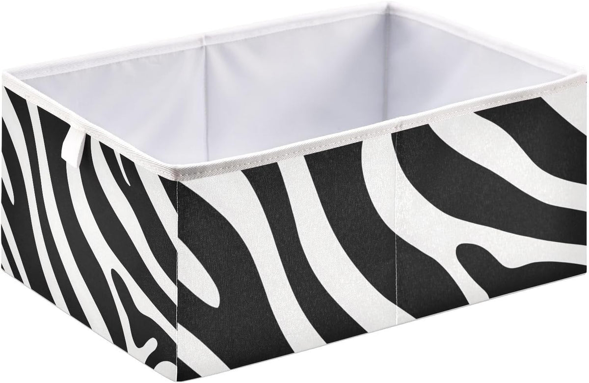 Black and White Zebra Print Cube Storage Bins Collapsible Fabric Storage Baskets Large Clothes Organizer Box for Bedroom Living Room Study Room 11×11×11 In