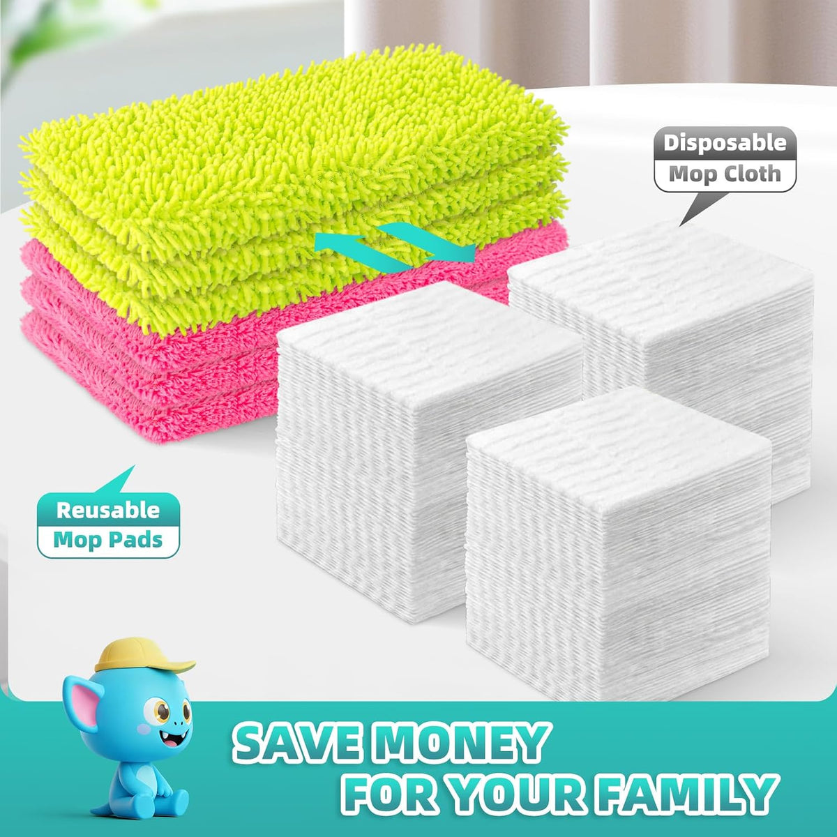 6 Pack Reusable Mop Pads for Swiffer, Washable Wet Pads Refill, Green&Pink