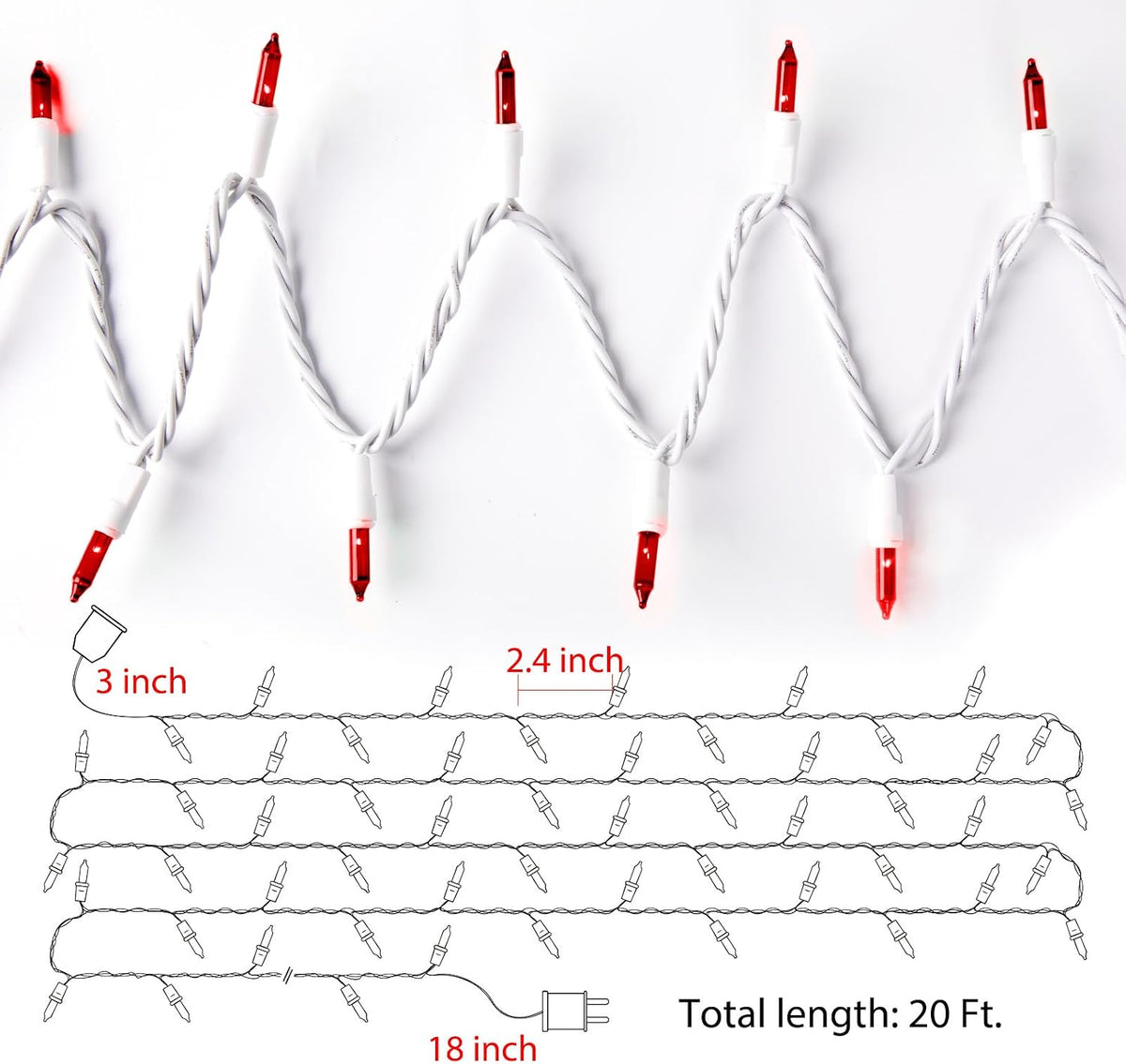 Minetom Clear Christmas Red String Lights 100 Count 20 Feet