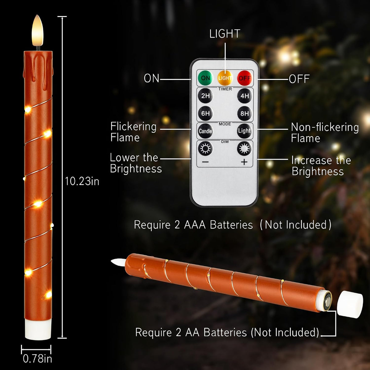 JOIONE Christmas Flameless Taper Candles with Remote，6Pcs Xmas Decor
