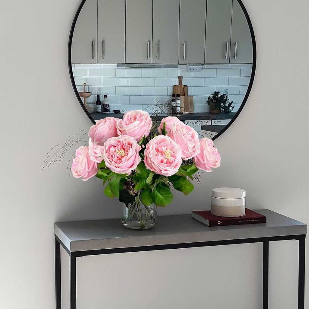 YalzoneMet 3.5'' Big Bloom Rose Artificial Flowers Light Pink 4Pcs Real Touch Rose Faux 17.7 Inch Long Stem Austen Roses Peonies Fake Flowers for Home Kitchen Party Christmas Flower Wedding Decor