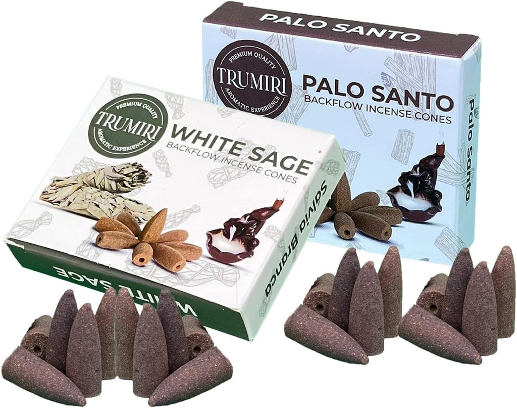 Backflow Incense Cones Combo Pack - 20 Cones, 10 Palo Santo & 10 White Sage Waterfall Incense